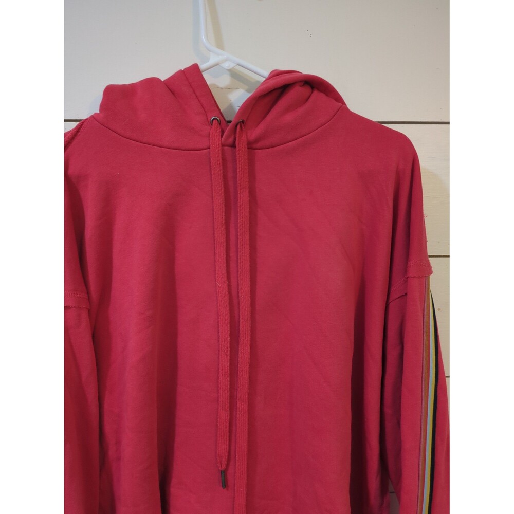 Evereve XL loungewear streetwear red rainbow striped hoodie raw edge fall